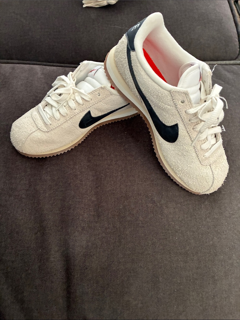 NWOT !Nike Cortez Women's Cream Suede Sneakers with Black Swoosh